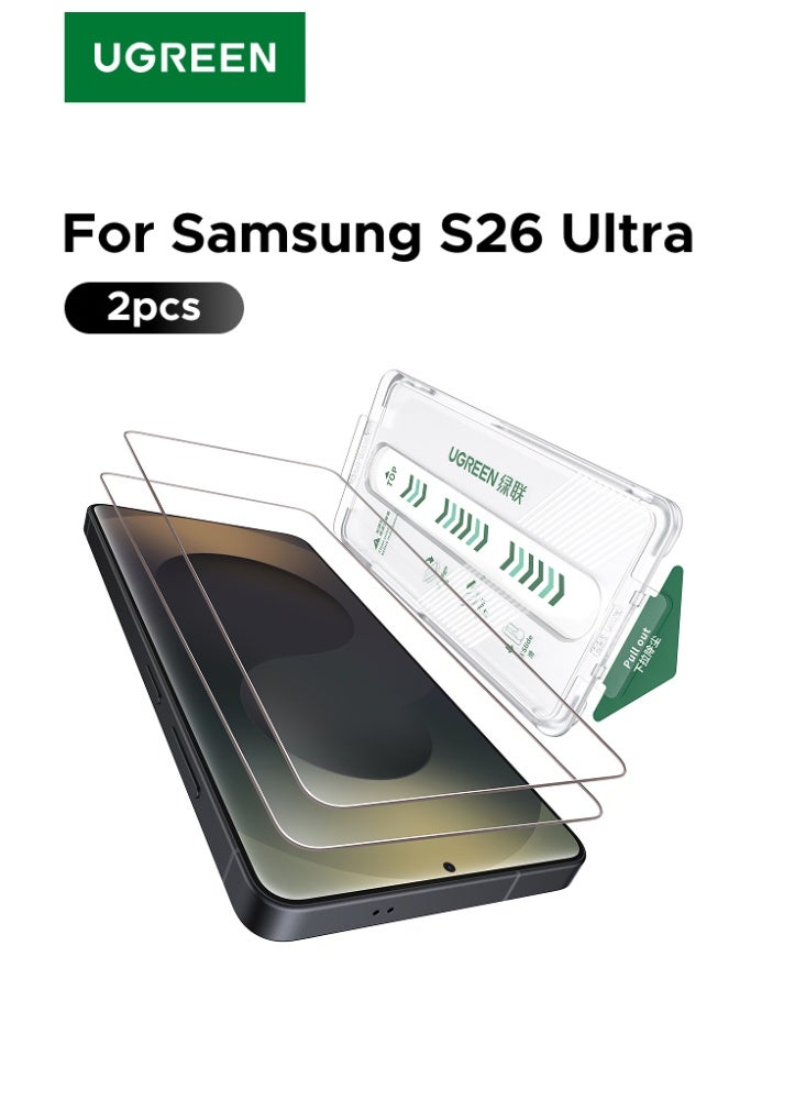 يو جرين عبوة من قطعتين من واقي شاشة سامسونج جالاكسي اس26 الترا  [طقم محاذاة تلقائي خالٍ من الغبار] [حماية من السقوط بمعايير عسكرية] [زجاج مقوى 9H+] زجاج مقوى عالي الوضوح، مقاوم للخدش، خالٍ من الفقاعات لهاتف S26 ألترا - Image 1